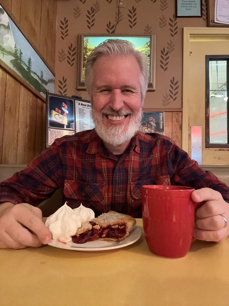 Steven with Cherry Pie and Coffee at Twede's Cafe