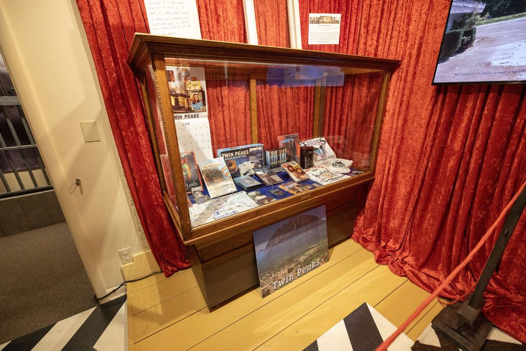 Display case with Twin Peaks memorabilia