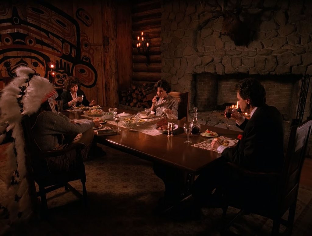 Horne family eating dinner around the table