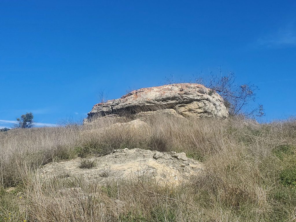 Richard Horne's giant rock against a blue sky