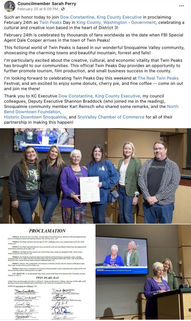 Facebook post about King County Proclamation