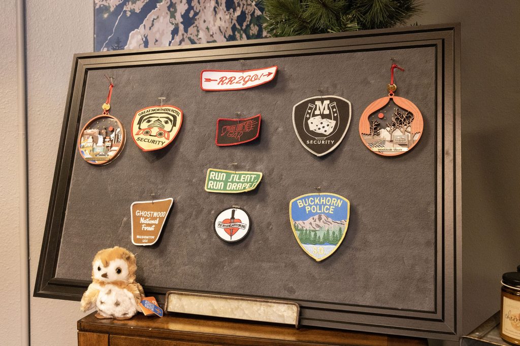 Display of Twin Peaks themed patches