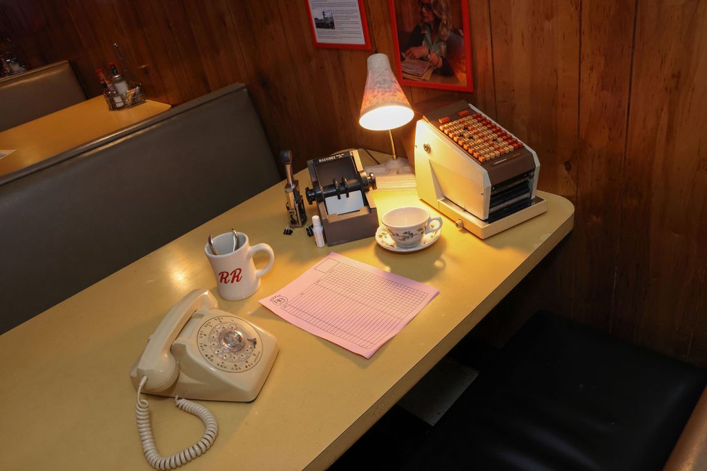 Norma Jennings' desk inside Twede's Cafe with recreated props from Twin Peaks