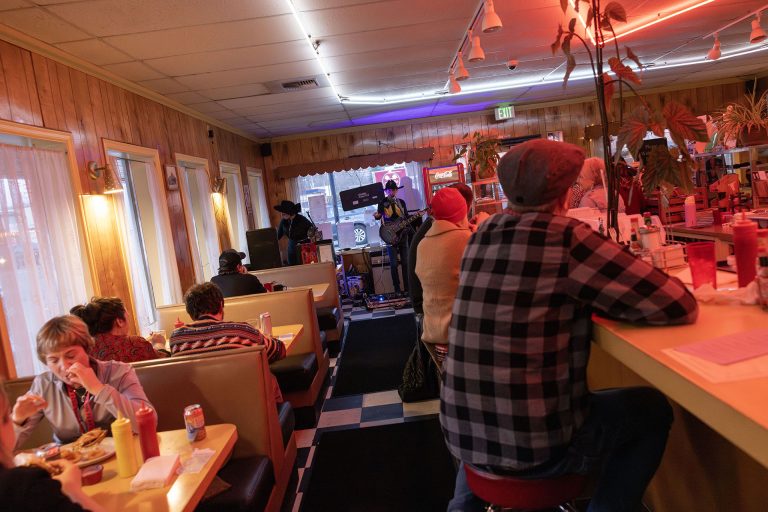 Inside of Twede's Cafe during Wisteria Lodge performance