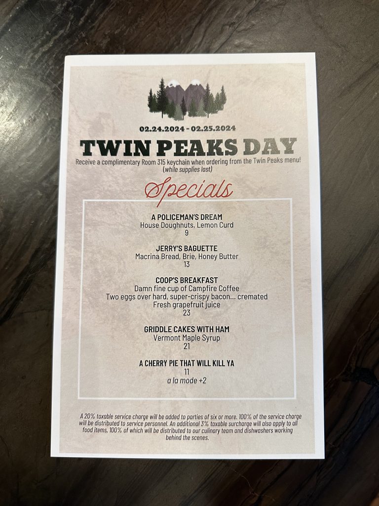 Twin Peaks Day menue