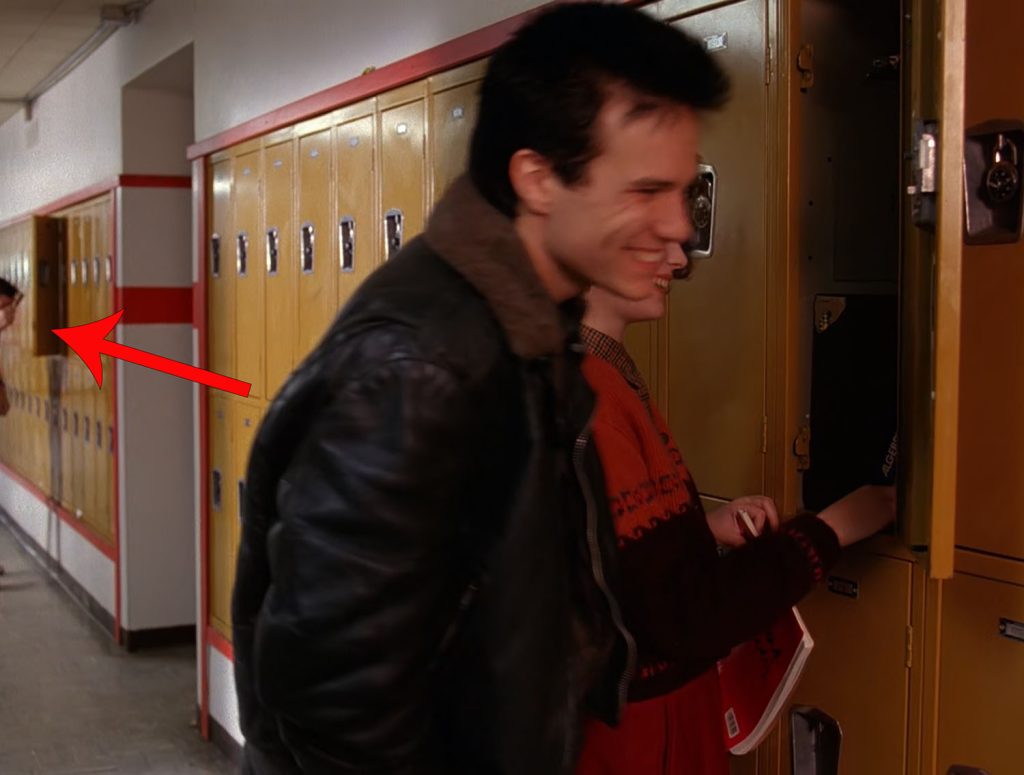Twin Peaks High School hall where James walks by Donna
