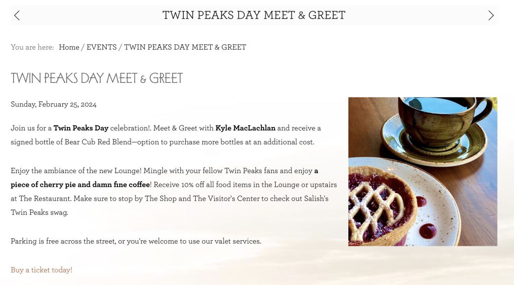 Webpage with details about Meet and Greet event