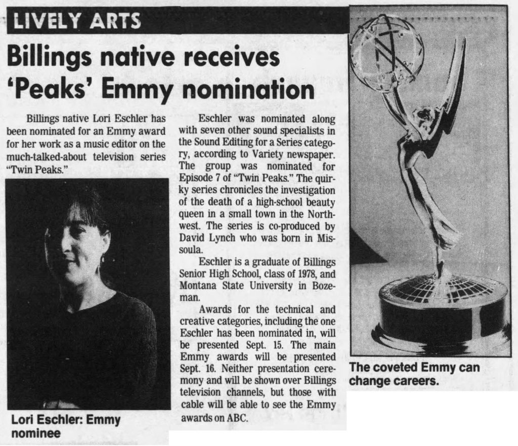 Newspaper article about Lori Eschler Emmy nomination
