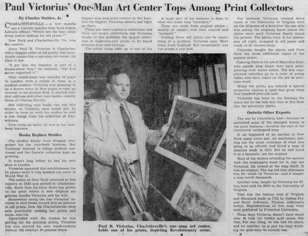 Newspaper article with an image of a man holding artwork