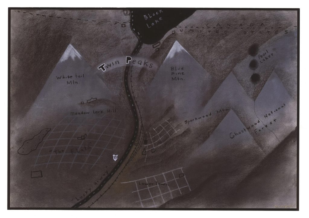 Map of Twin Peaks drawn by David Lynch