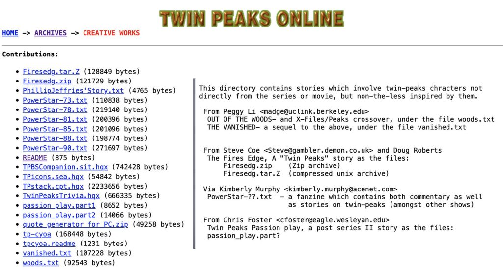 Twin Peaks Online summary of fan fiction