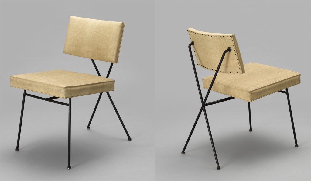 Metal frame side chair, upholstered seat and back, and Madagaska plastic cloth covers