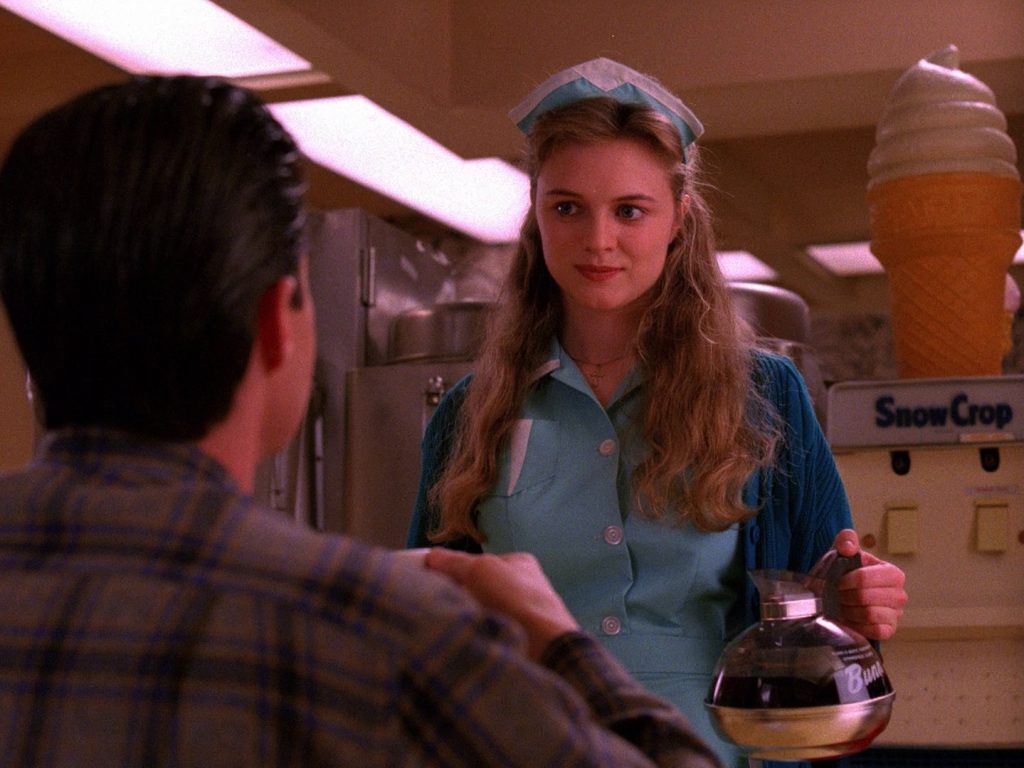 Annie Blackburn in the Double R Diner with Dale Cooper seated at the counter