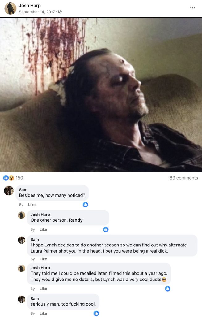 Facebook image with Dead guy sitting in chair with a bullet wound to the head and comments