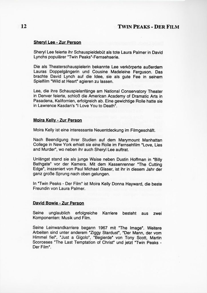 page 12 for Twin Peaks - Der Film Press Kit