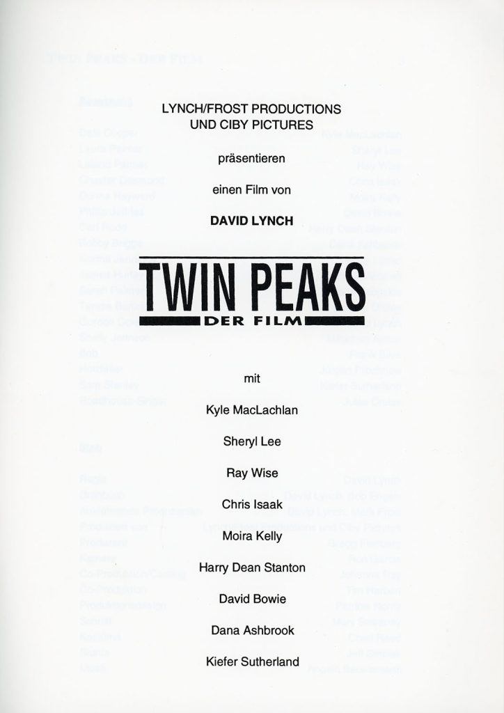 Title page for Twin Peaks - Der Film Press Kit