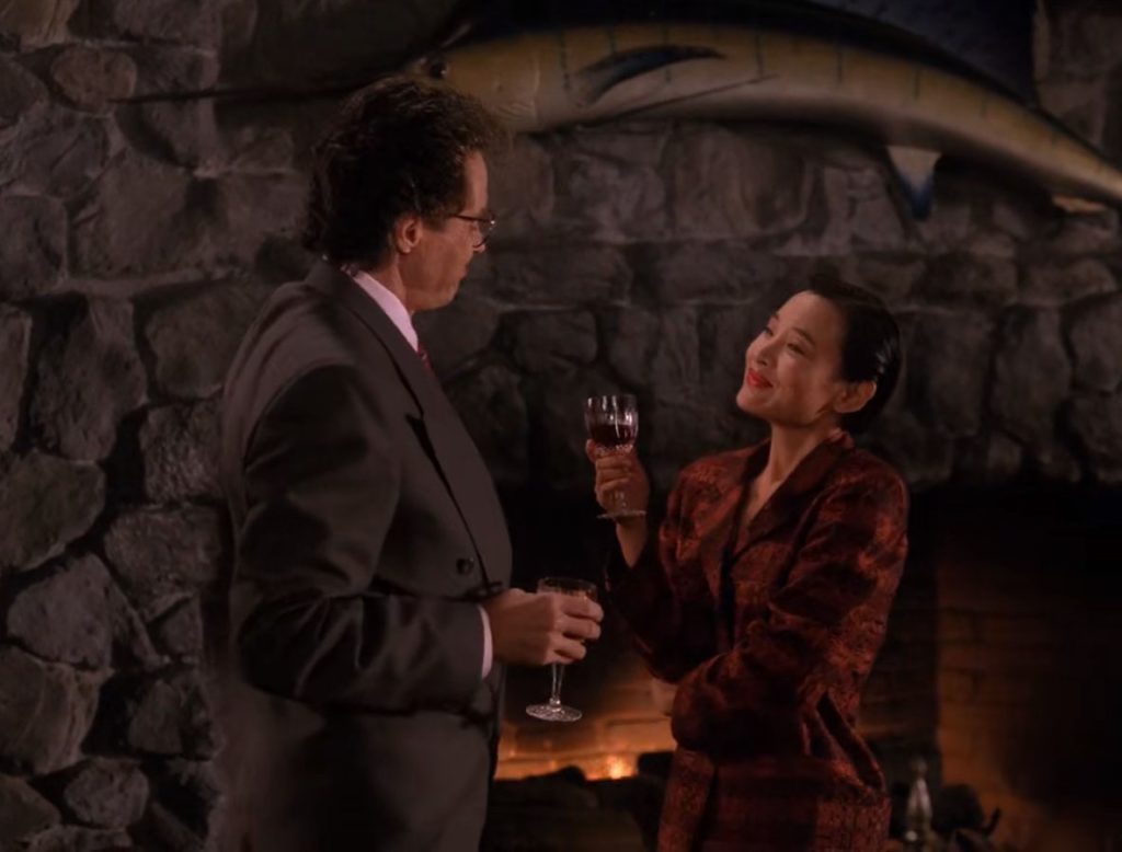 Josie Packard and Ben Horne drinking wine