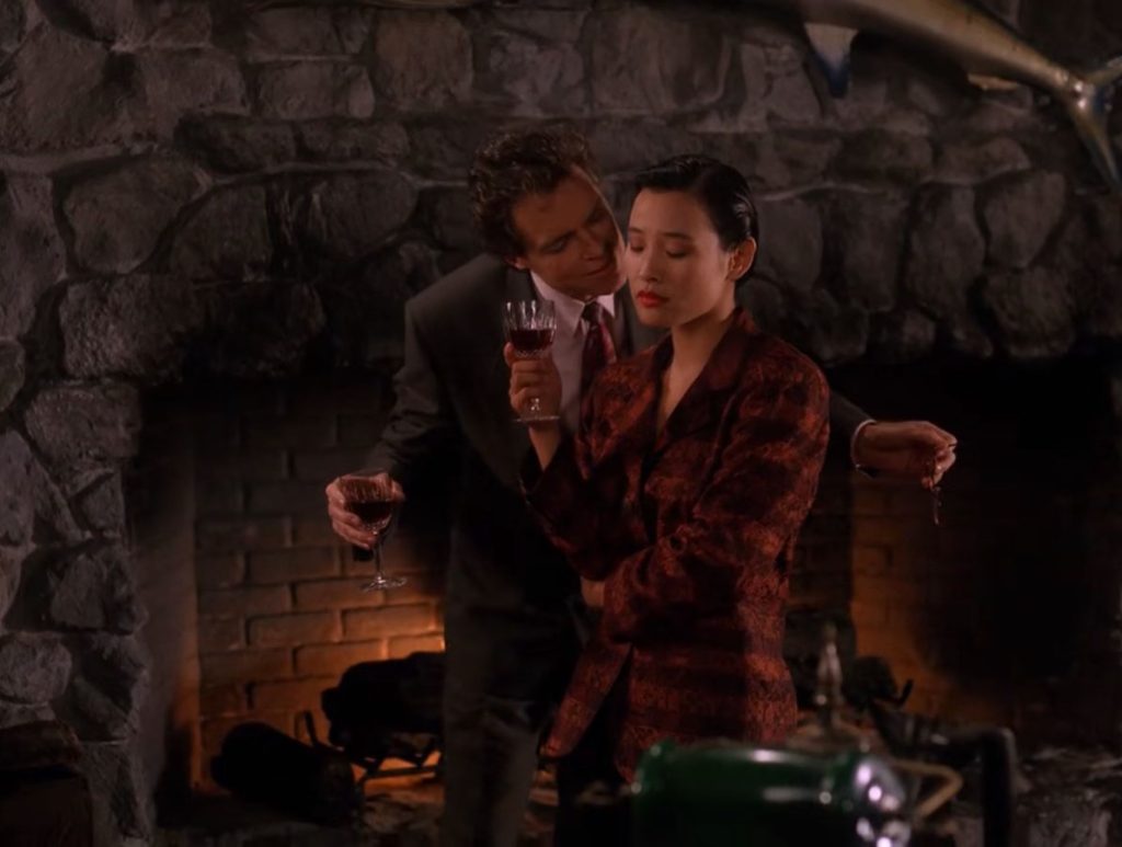 Josie Packard and Ben Horne drinking wine