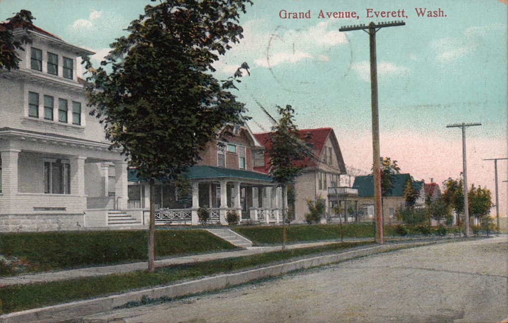 Postcard of historic homes along Grand Avenue