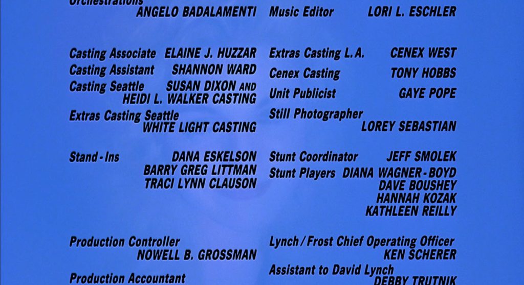 Film credits with a ghosted image of Laura Palmer