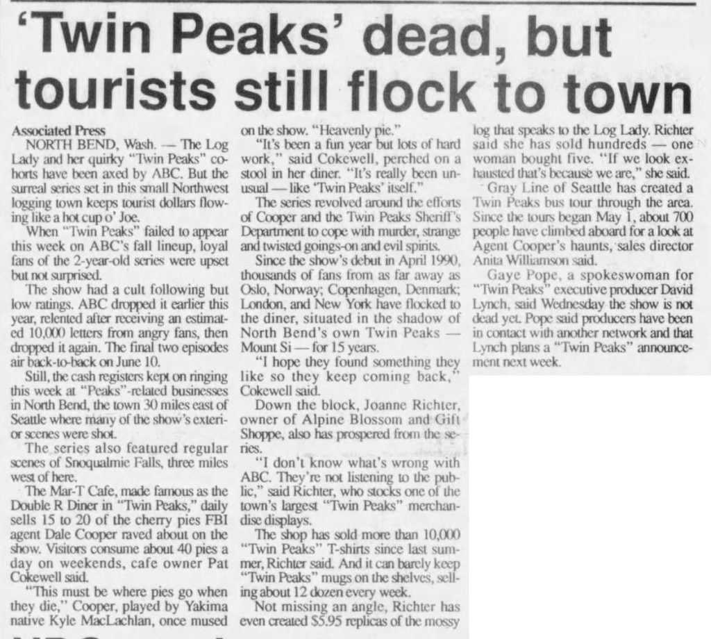 Article about tourists visiting the Real Twin Peaks