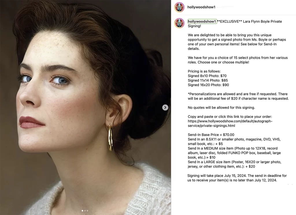 Instagram post about Lara Flynn Boyle