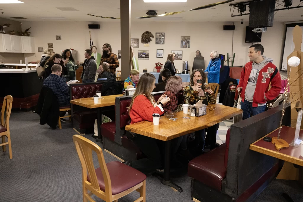 Interior of Snoqualmie Valley Eagles with people sitting at booths