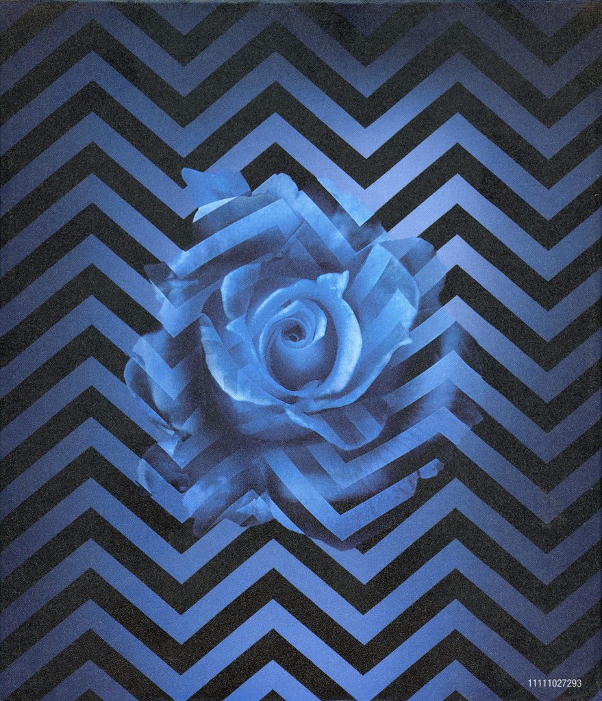 Back Cover of the Twin Peaks: The Entire Mystery Blu-ray set with a blue rose