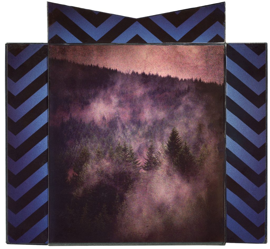 Inside of lid of the Twin Peaks: The Entire Mystery Blu-ray set with trees