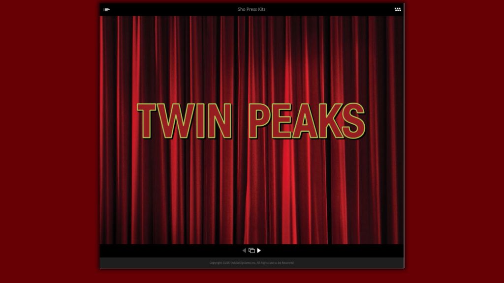 Twin Peaks Logo against red drapes