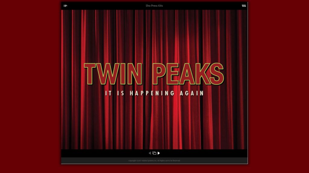 Twin Peaks Logo against red drapes