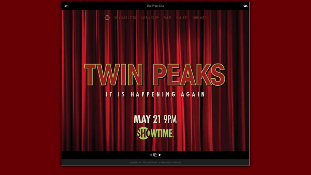 Twin Peaks Logo against red drapes