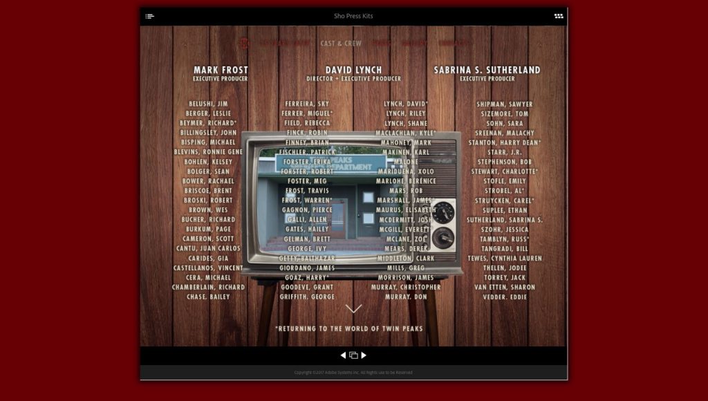 Television set with image of Twin Peaks Sheriff's Department and Cast Credits