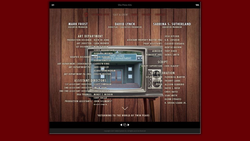 Television set with image of Twin Peaks Sheriff's Department and Cast Credits