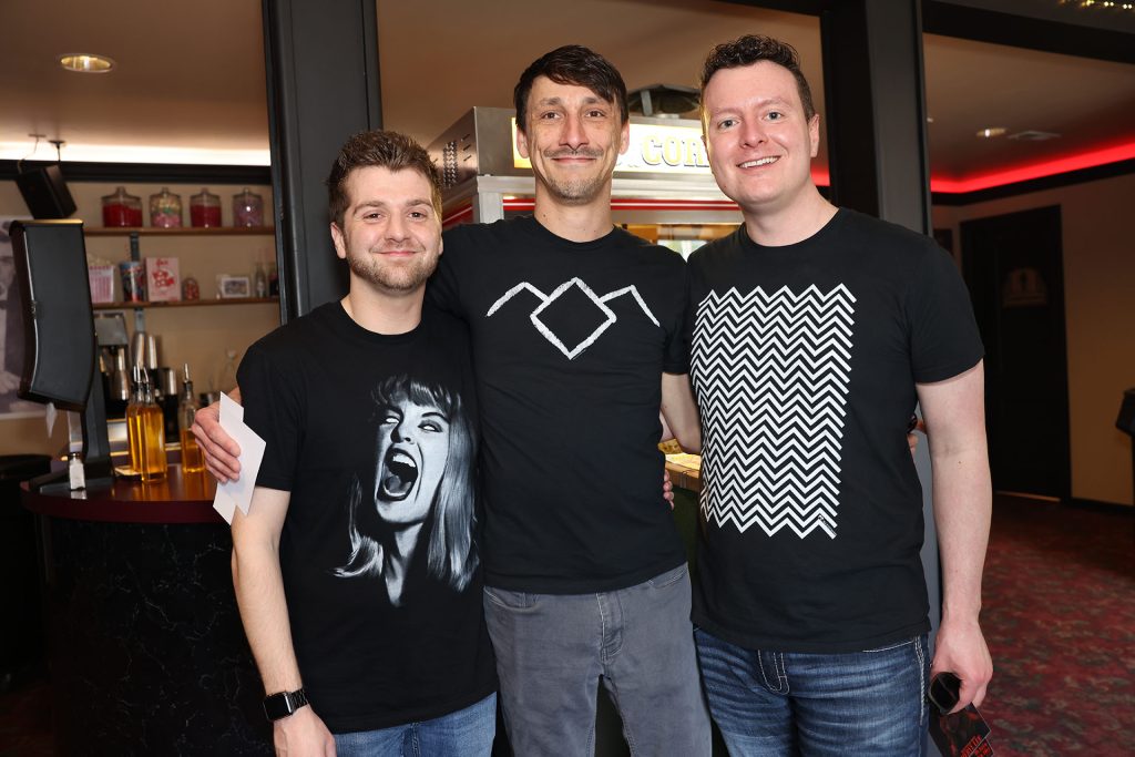 Three Twin Peaks fans in lobby of North Bend Theatre