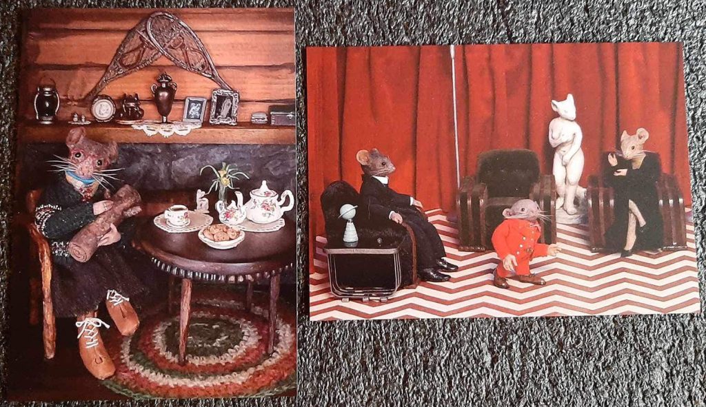 Postcards of mice recreating Twin Peaks scenes