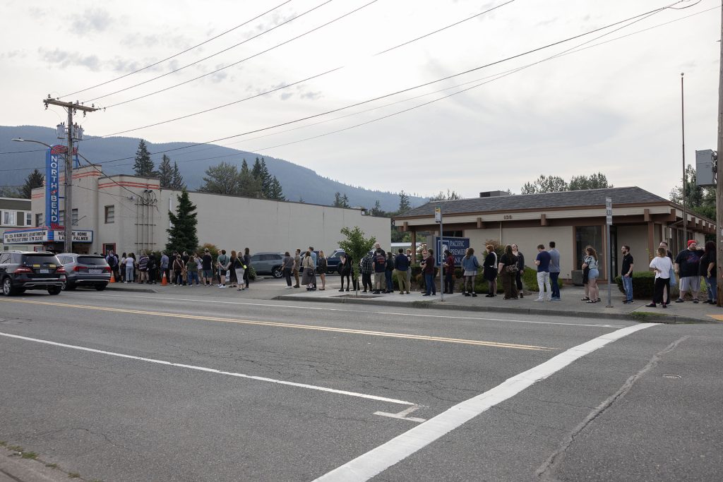 Line down the street outside North Bend Theatre