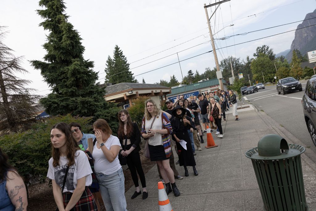 Line down the street outside North Bend Theatre