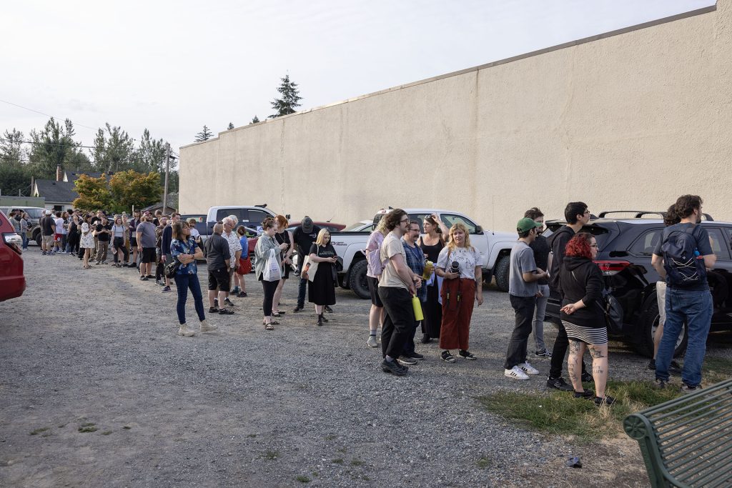 Line outside North Bend Theatre