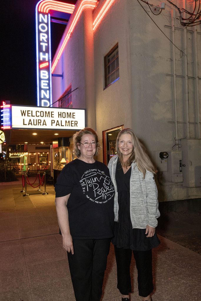 Beth Burrows and Sheryl Lee outside the theatre