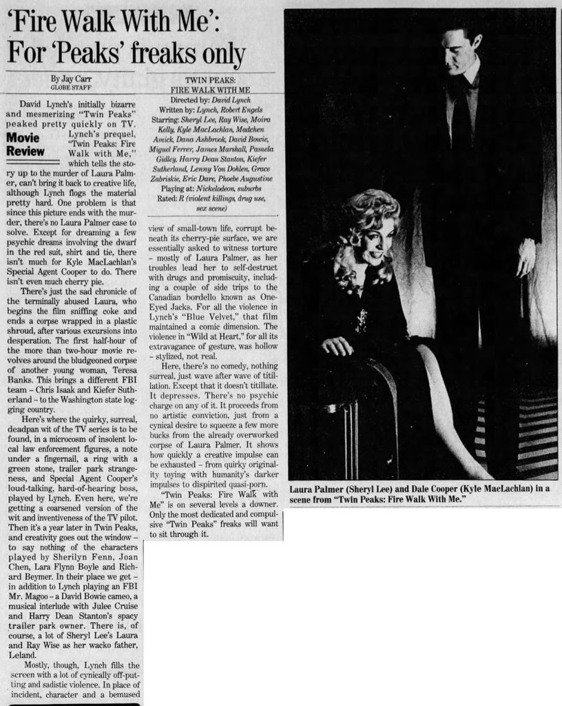 Newspaper review of Twin Peaks: Fire Walk With Me