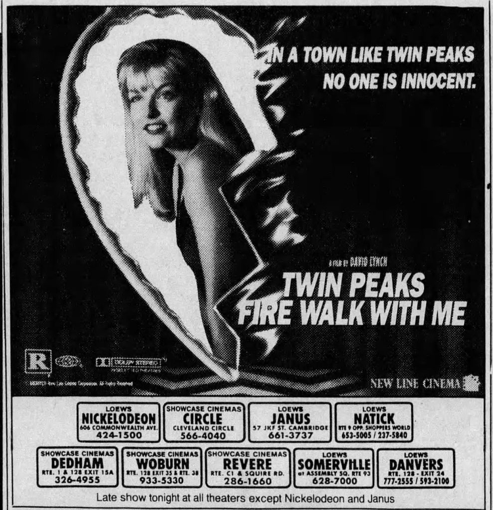 Newspaper ad for Twin Peaks: Fire Walk With Me