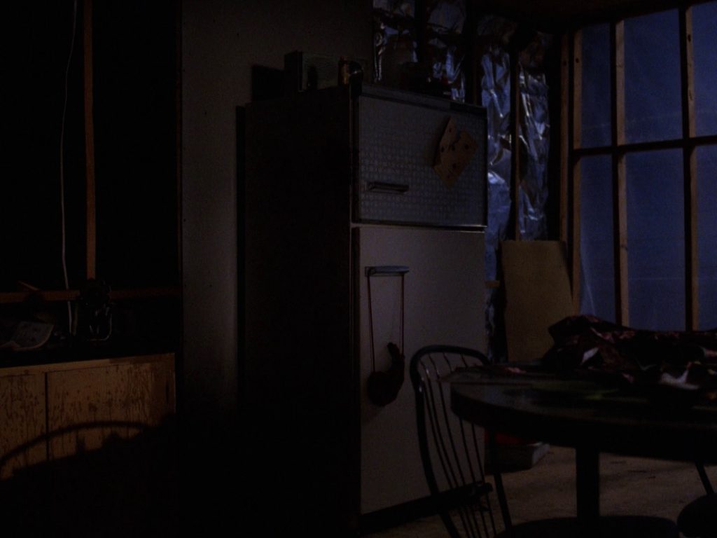 A darkened kitchen
