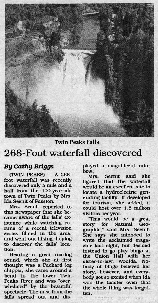 Twin Peaks Record, Page 2 article about Snoqualmie Falls