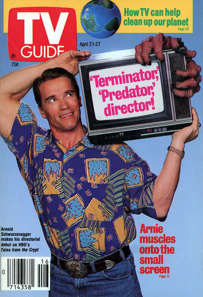 Cover of TV Guide with a guy holding a TV on his shoulder