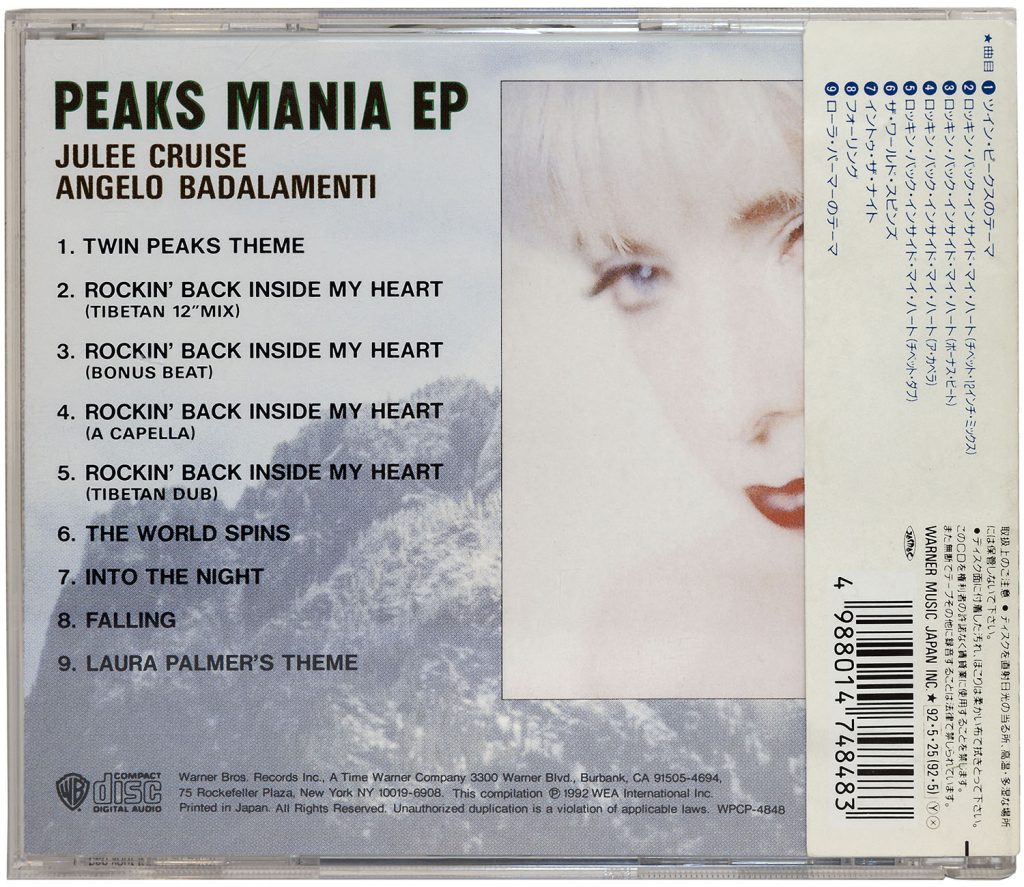 Back tray image with Julee Cruise photo and Mount Si image from Peaks Mania EP