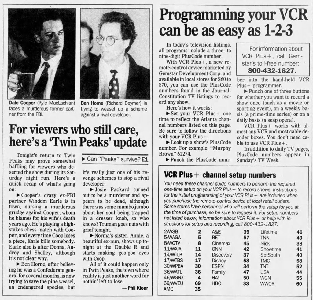 Twin Peaks article in The Atlanta Journal, March 28, 1991