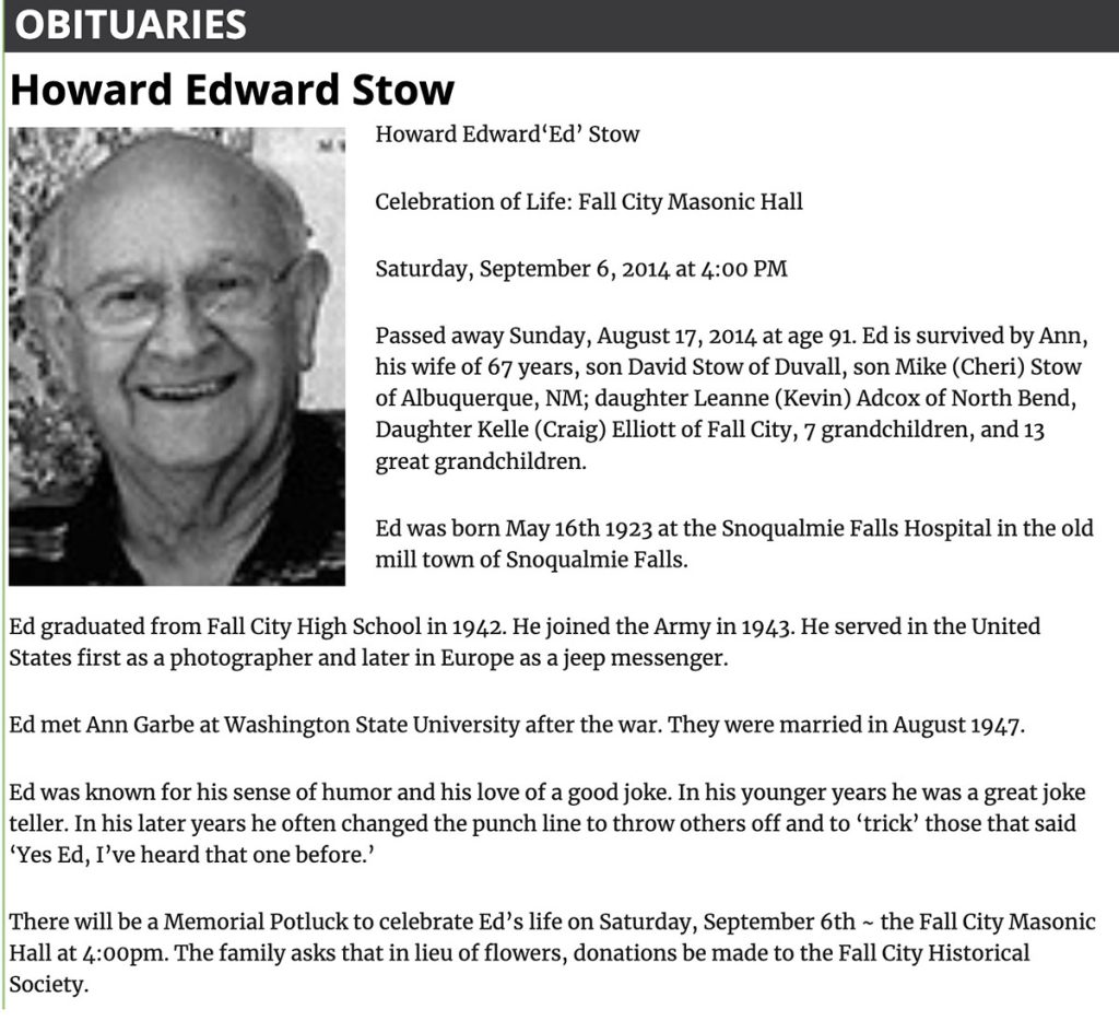 Obituary for Howard "Ed" Stow