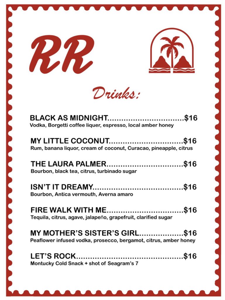 Menu for Summer Place Bar Ad for Twin Peaks Pop-Up