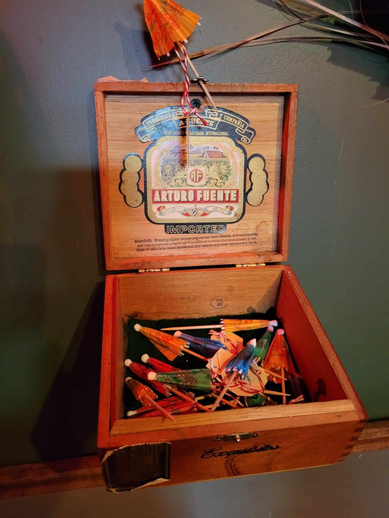 Box of little umbrellas in Dr. Jacoby's office display